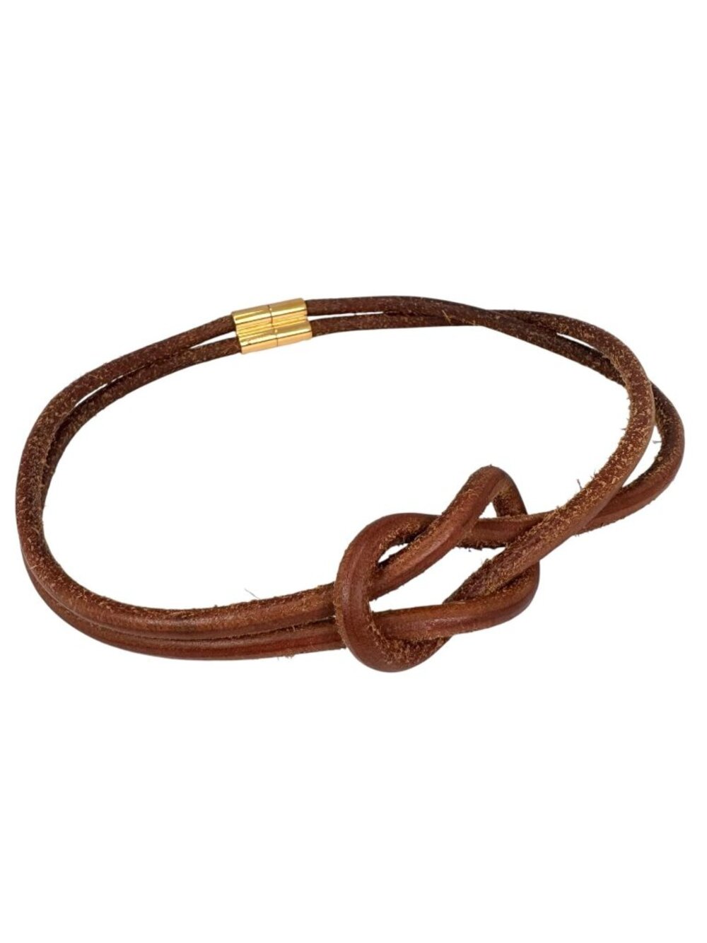 Hermes Heraku Tall Choker Leather Brown Necklace Gold